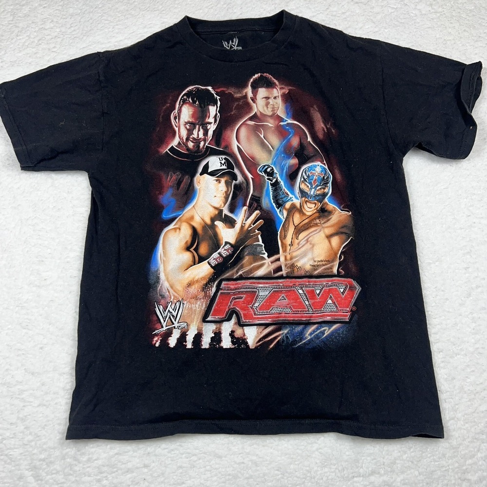 Boys WWE Raw Hybrid Graphic T-Shirt Black Red Crew Short Sleeve Pullover Tee XL